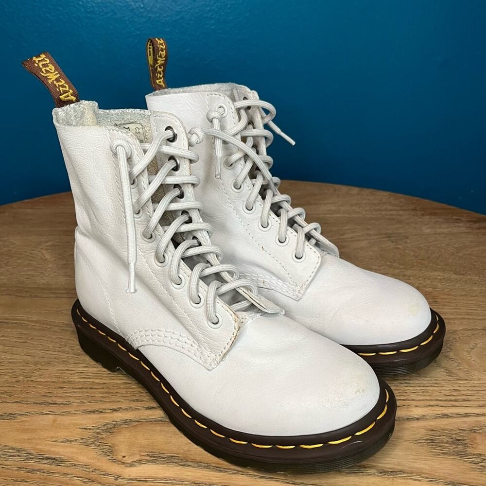 Dr. Martens Women's Pascal Combat Boot Soft Leather 8 Eye Chalk White Size 6